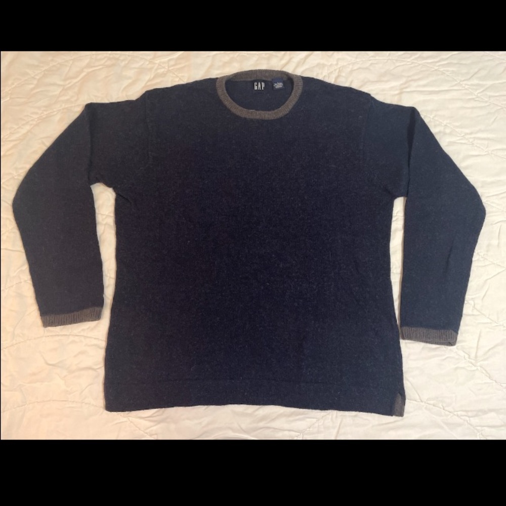 Vintage Gap Long Sleeve Sweater Navy Blue/Grey size Large Cotton/Wool Blend 2001